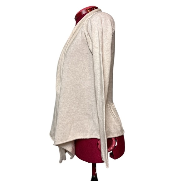 PrAna Georgia Wrap open long sleeve ecru cardigan rear peplum assymetrical hem - Picture 4 of 10